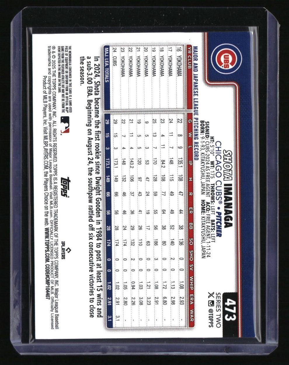 2025 Topps Shota Imanaga Foil Patch