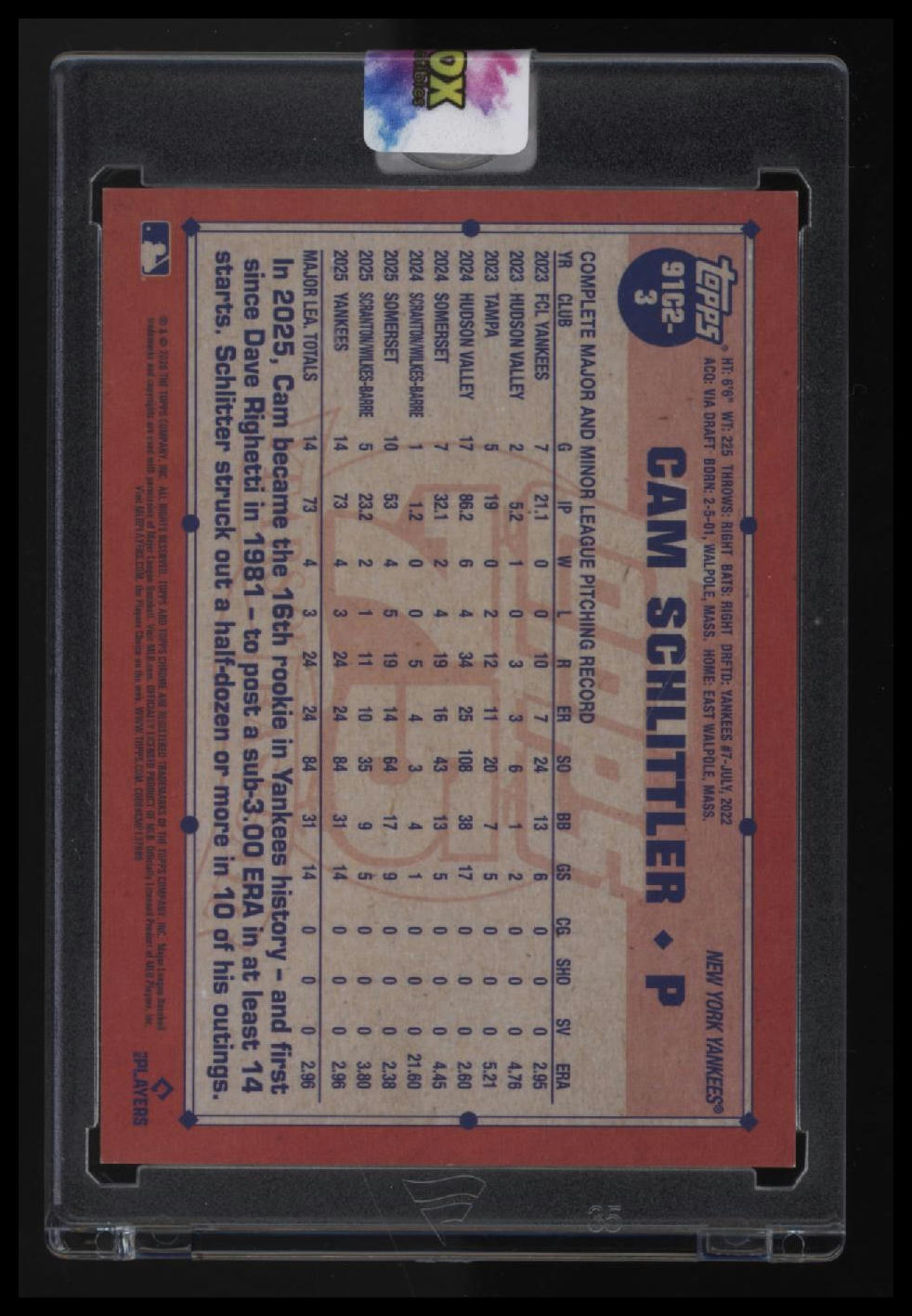 2026 Topps Cam Schlittler 35th Anniversary Chrome Black Mojo First On Print #/10