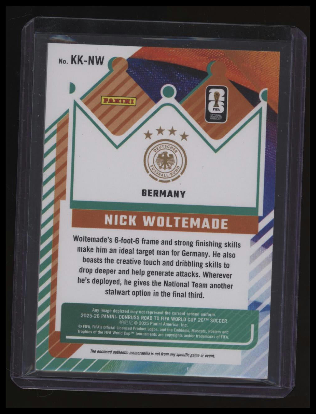 2025-26 Road To FIFA World Cup Nick Woltemade Kit Kings Gold #/10