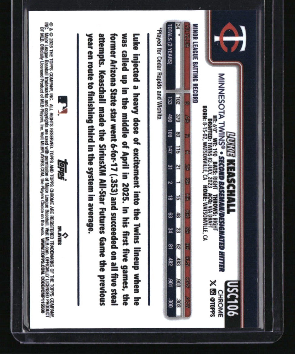 2025 Topps Chrome Update Sapphire Edition Luke Keaschall Gold Sapphire #/50