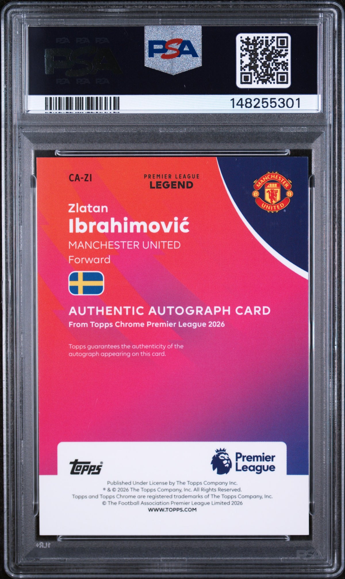 2025-26 Topps Chrome Premier League Auto Zlatan Ibrahimovic Gold PSA 9