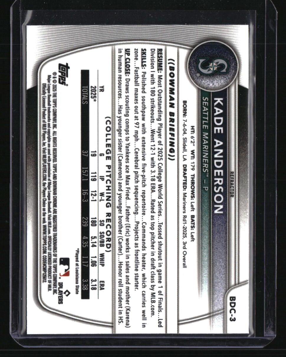 2025 Bowman Draft Kade Anderson Chrome Refractor