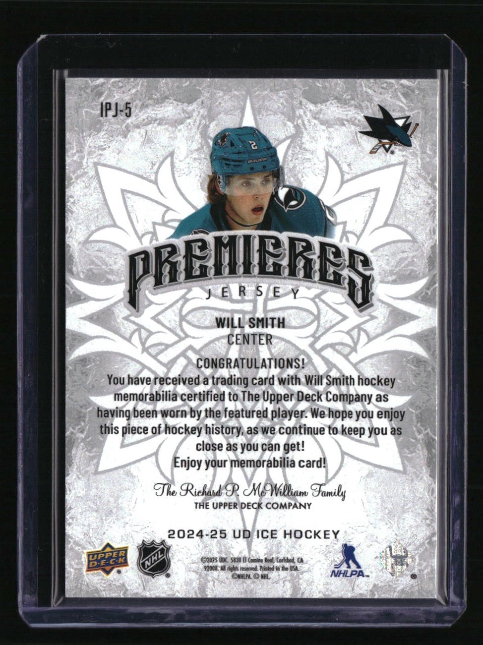 2024-25 Upper Deck Ice Will Smith Ice Premieres Jersey
