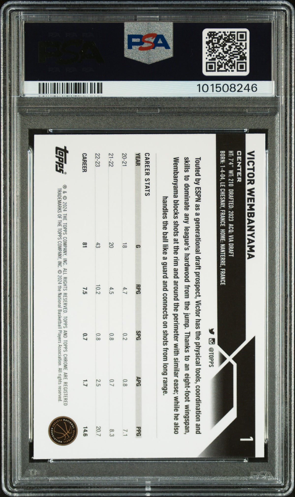 2023 Topps Chrome Victor Wembanyama PSA 9