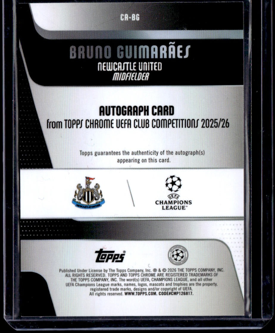 2025-26 Topps Chrome UEFA Bruno Guimarães Chrome Auto Blue Refractor #/150