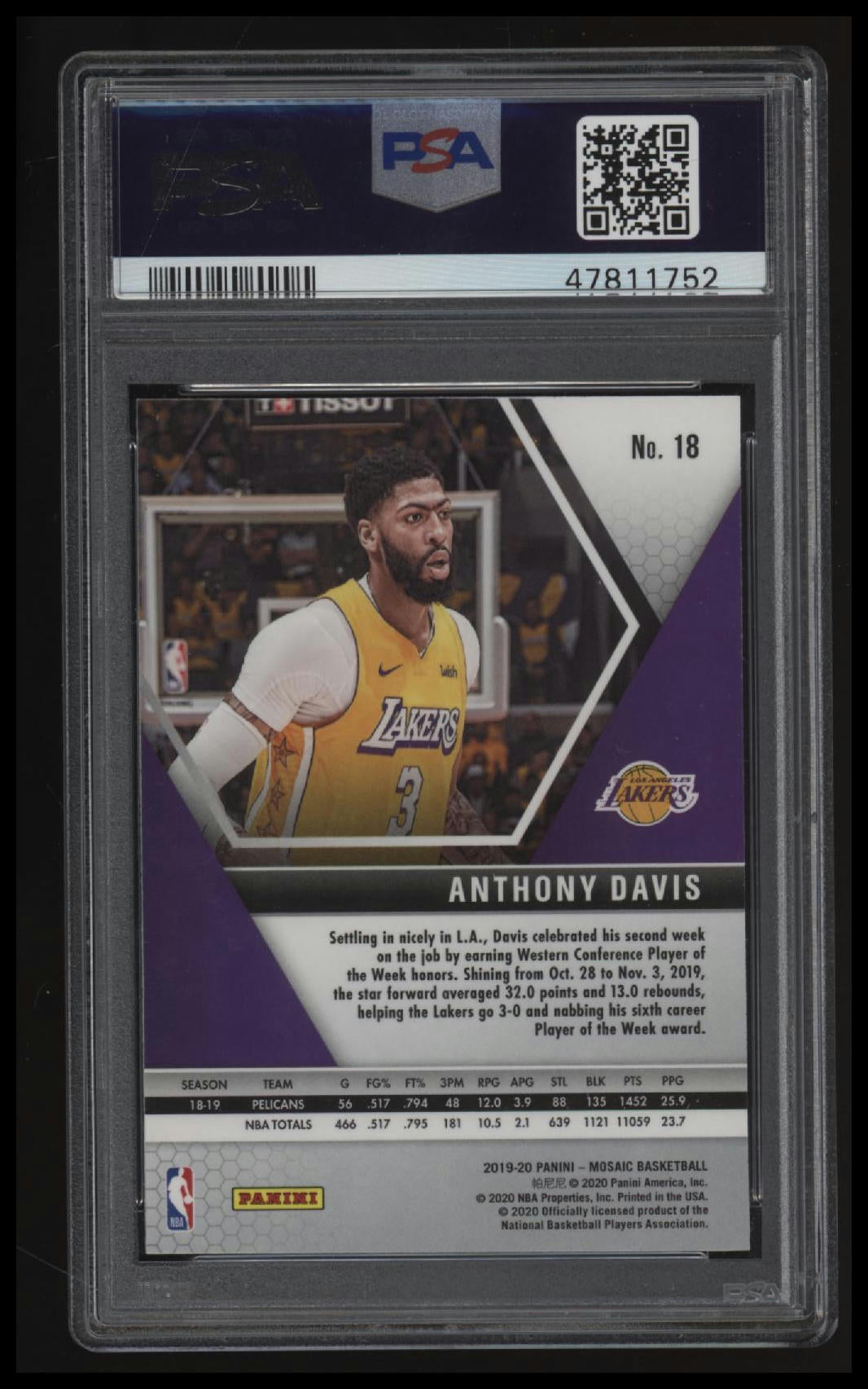 2019 Panini Mosaic Anthony Davis PSA 10