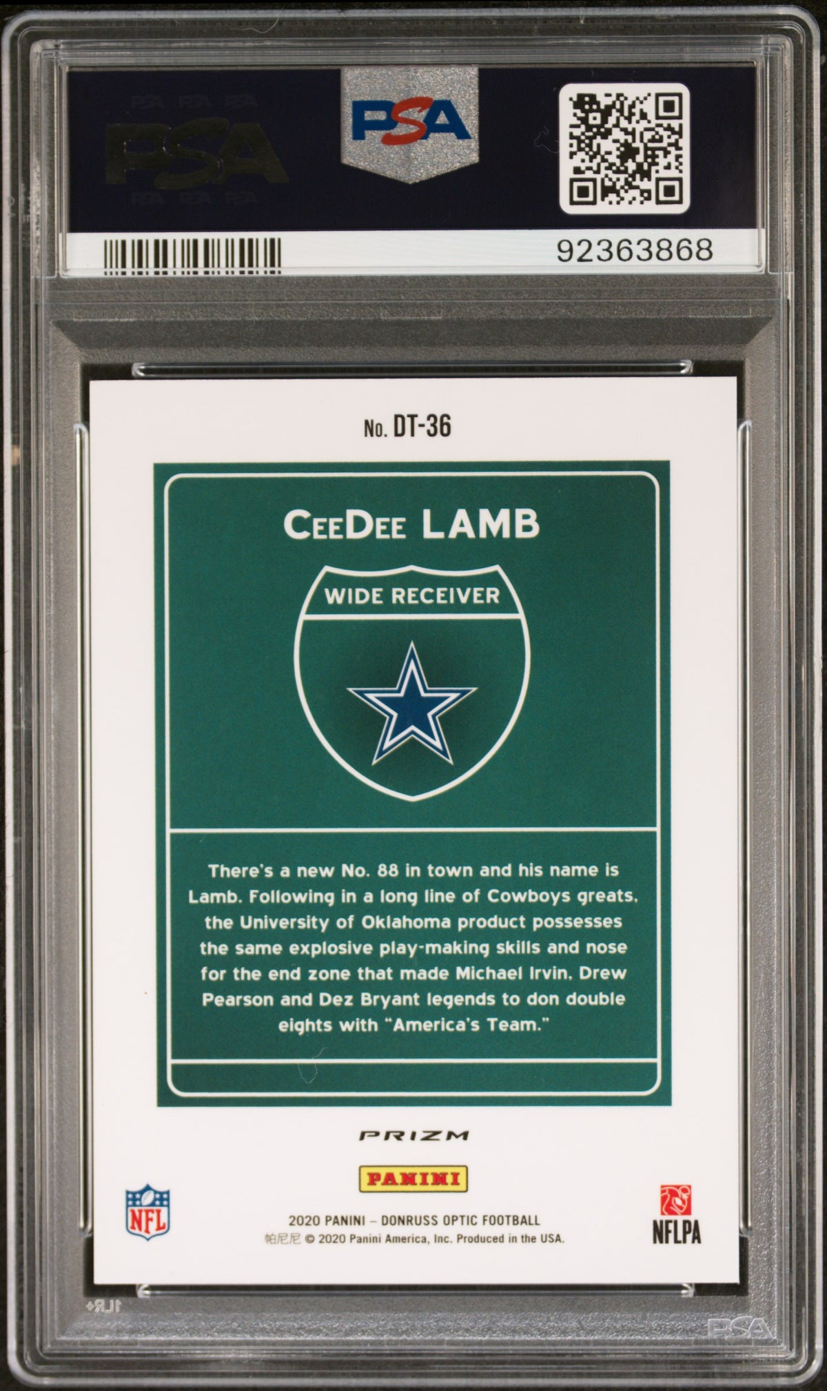 2020 Panini Donruss Optic Downtown Ceedee Lamb Downtown PSA 10