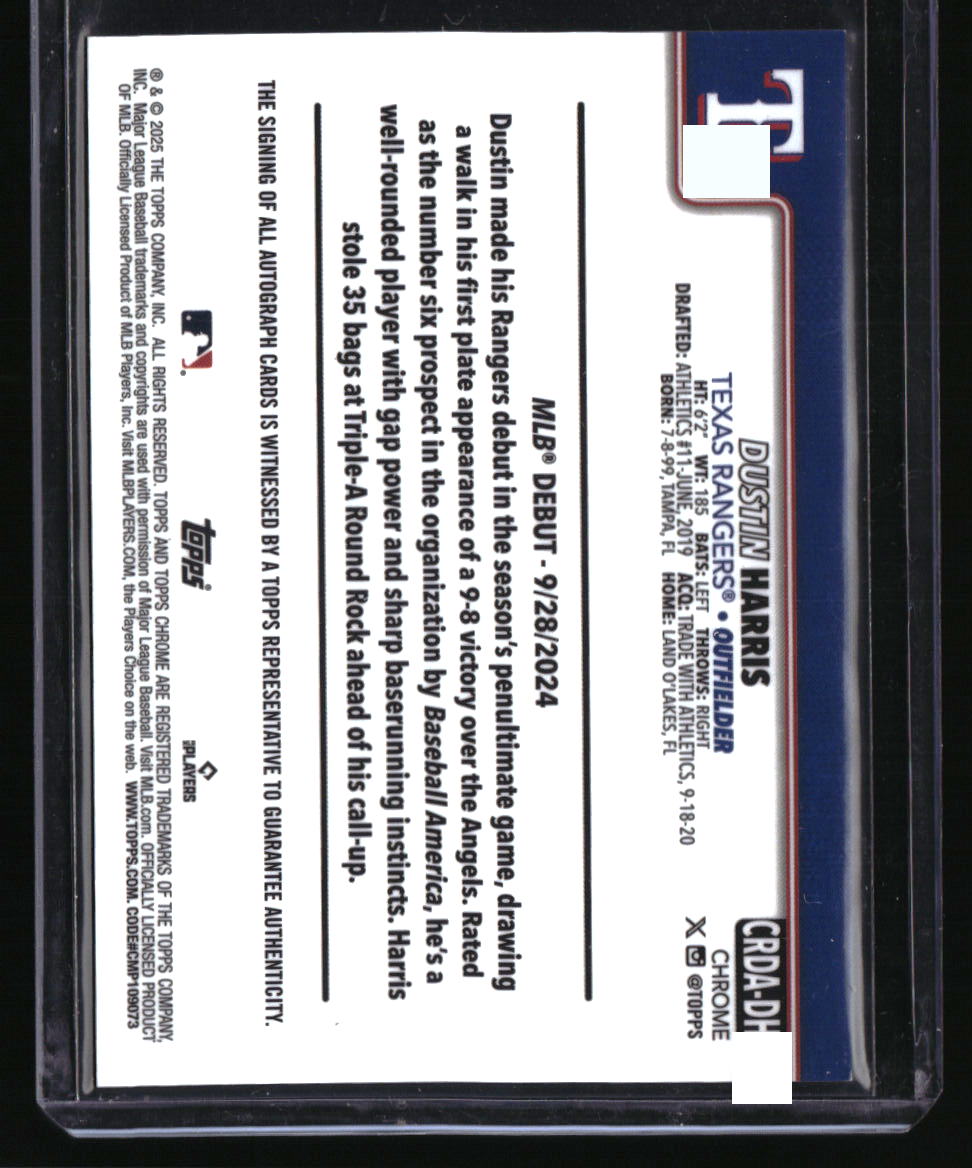 2025 Topps Chrome Update Dustin Harris Rookie Debut Autographs Gold #/50