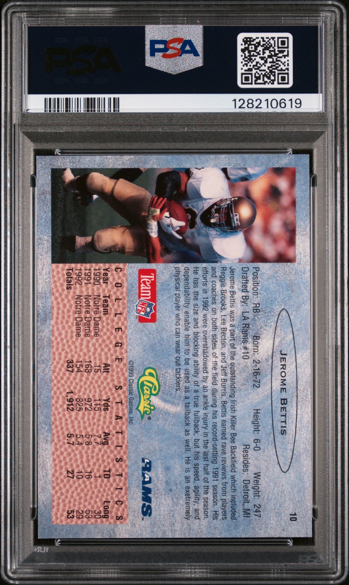 1993 Classic Jerome Bettis PSA 9