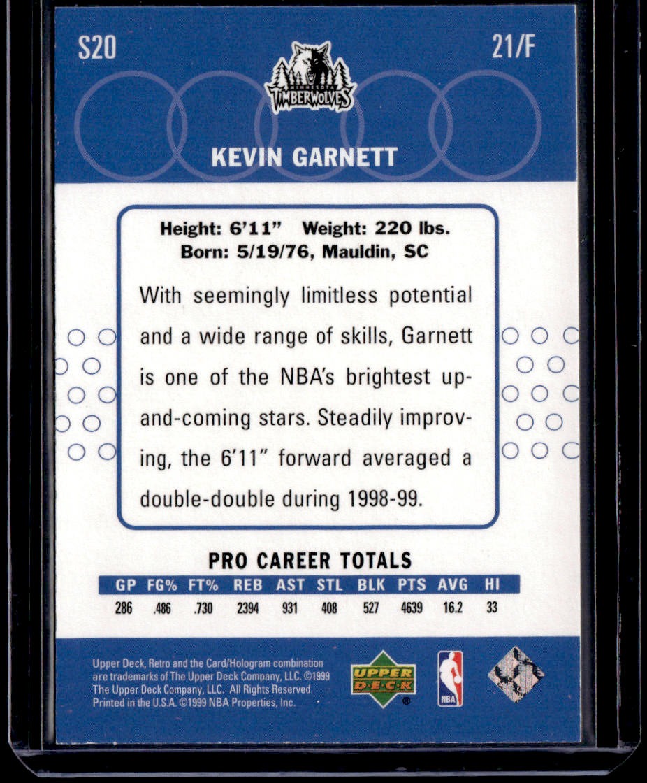 1999-00 Upper Deck Retro Kevin Garnett Old School/New School Parallel #/500
