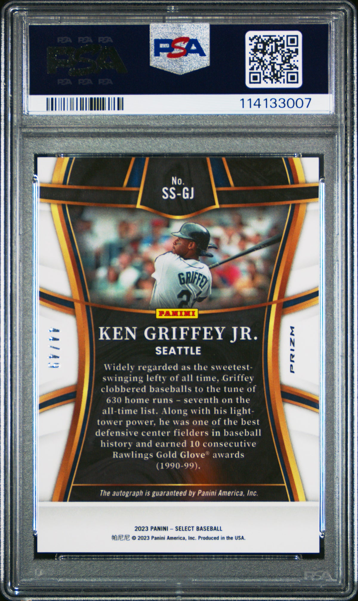 2023 Panini Select Signature Selections Ken Griffey Jr. Tri-Color Prz PSA 10