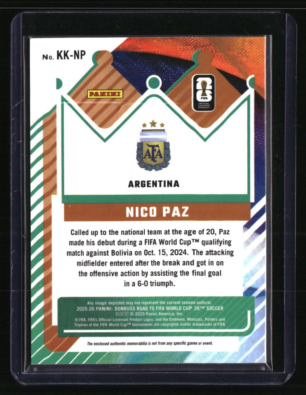 2025-26 Donruss Road to FIFA World Cup Nico Paz Kit Kings Patch /49