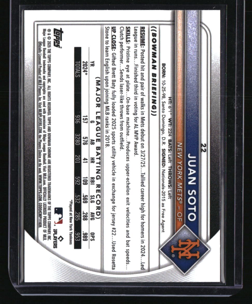 2025 Bowman Chrome Juan Soto Green Mojo #/99