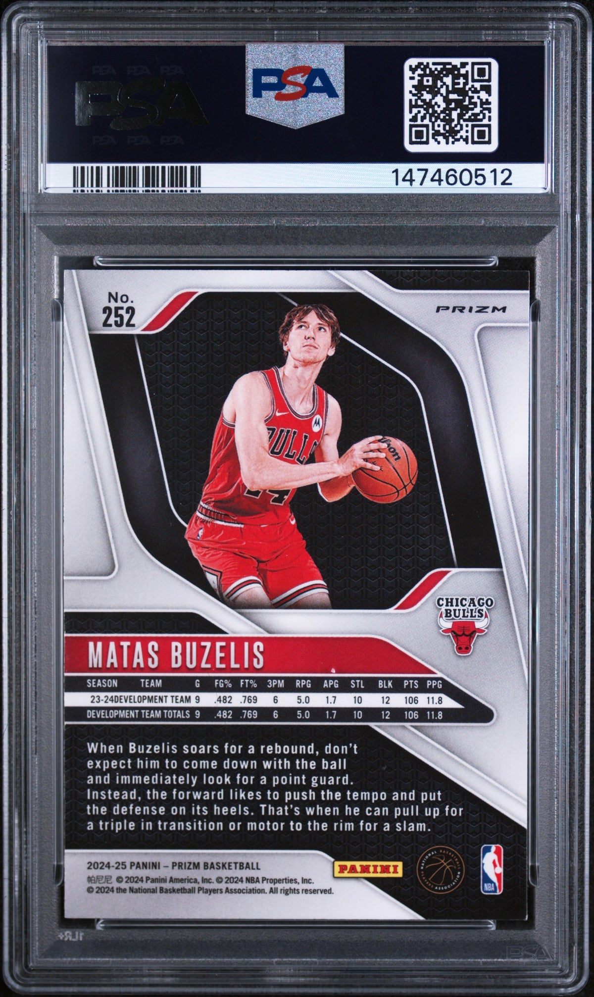 2024 Panini Prizm Matas Buzelis Silver Prizm PSA 9