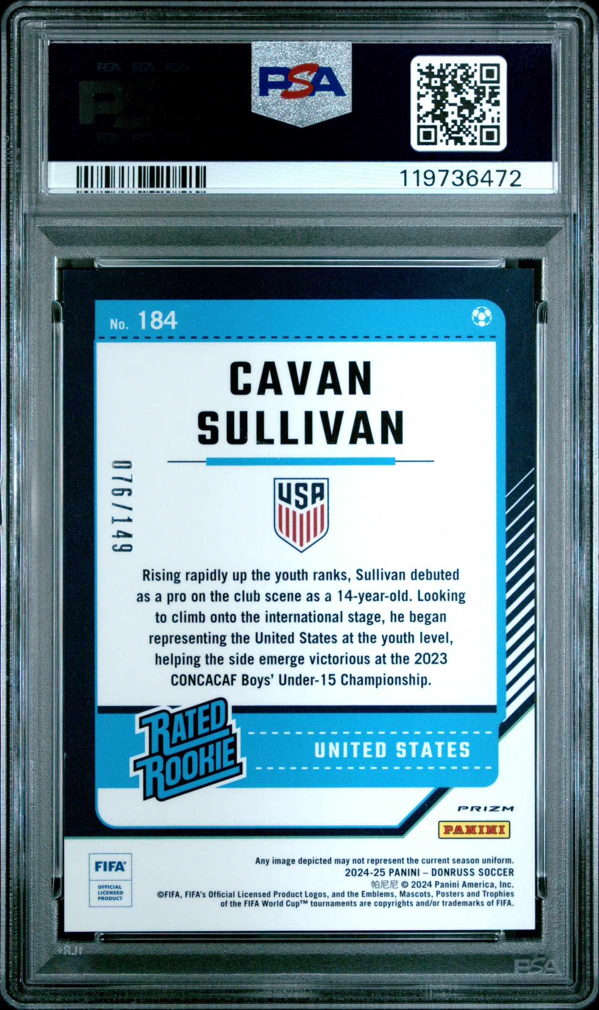 2024-25 Panini Donruss Fifa Cavan Sullivan Optic-Blue PSA 10