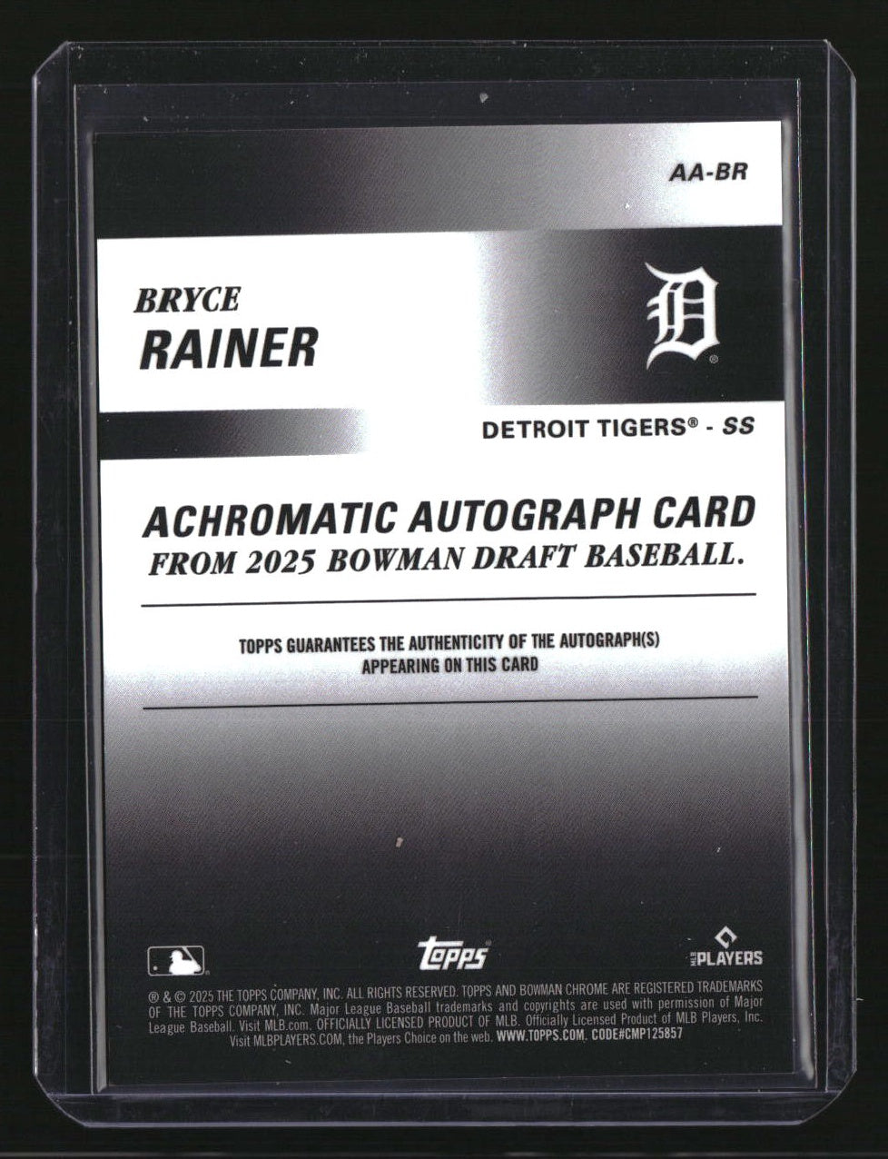2025 Bowman Draft Bryce Rainer Achromatic Autographs #/250