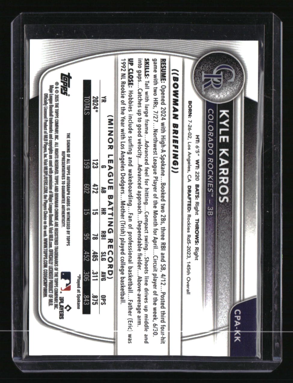 2025 Bowman Chrome Kyle Karros Prospect Autographs Green #/99