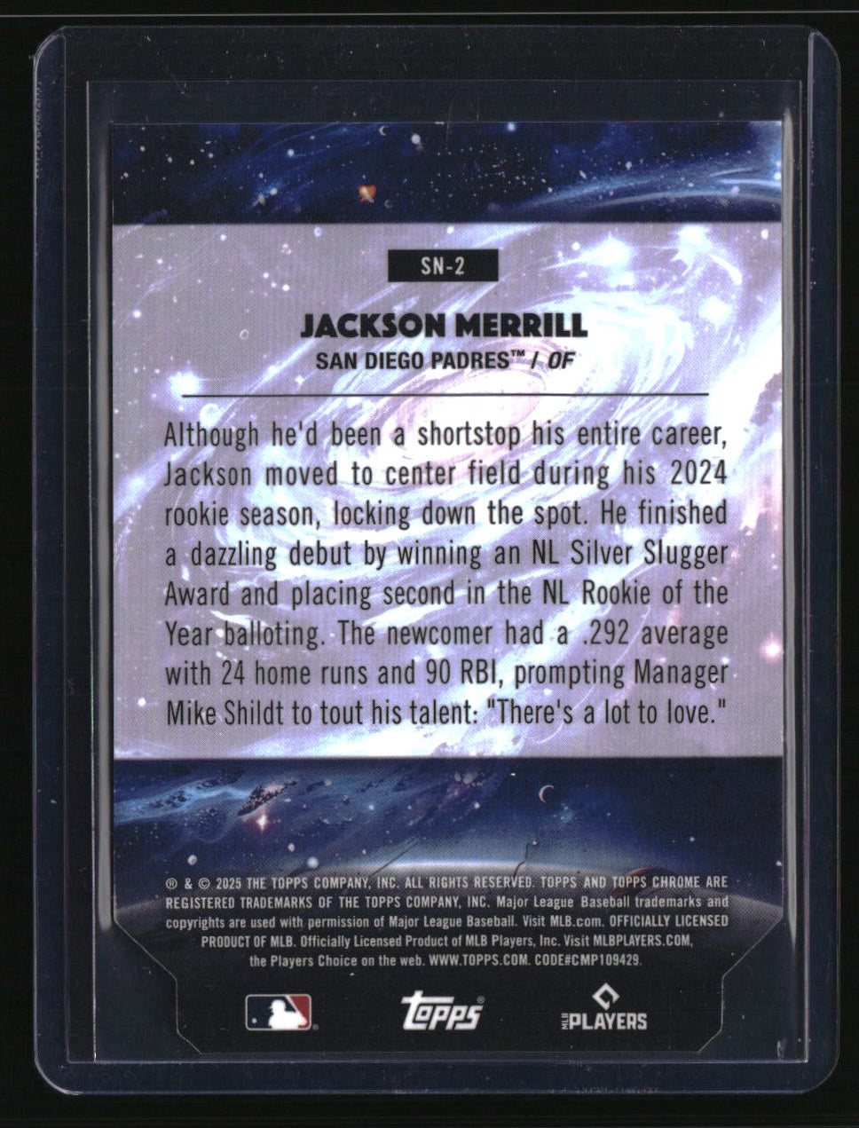 2025 Topps Chrome Cosmic Jackson Merrill Stella Nova Orange Galactic #/25