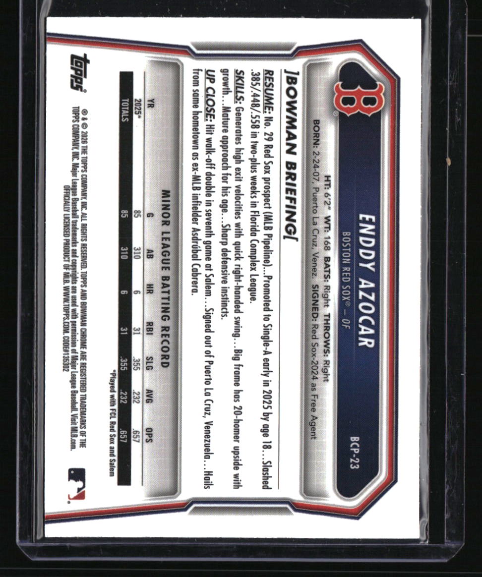 2026 Bowman Enddy Azocar Chrome Prospects Fuchsia Wave Refractor #/199