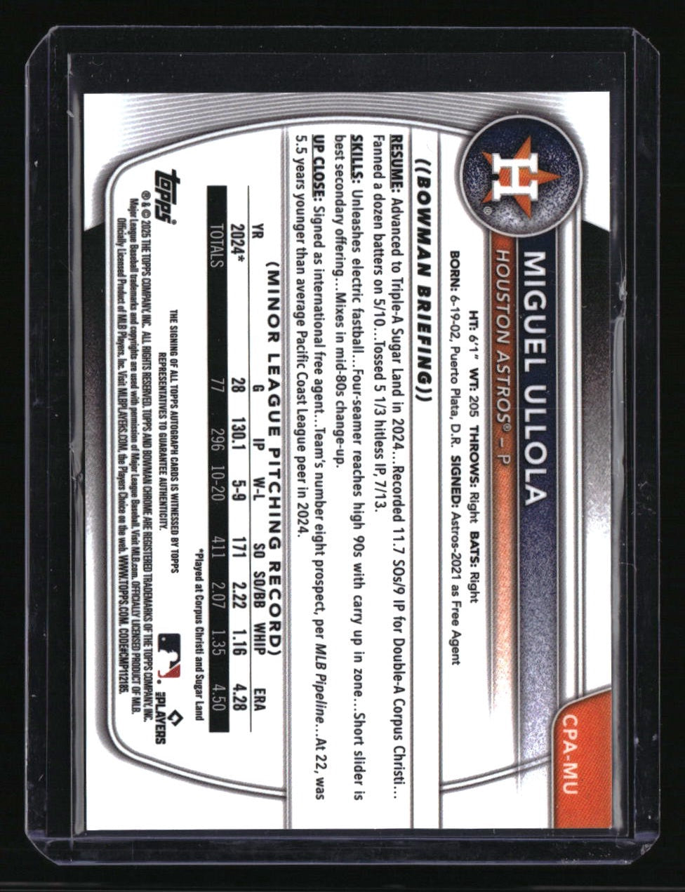 2025 Bowman Chrome Miguel Ullola Prospect Autographs Blue #/150