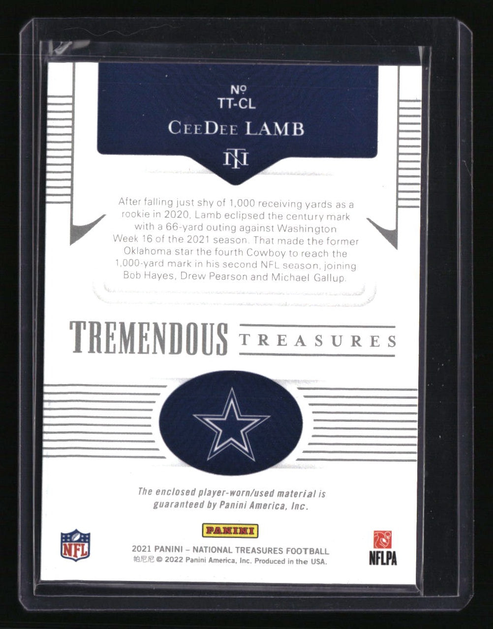 2021 Panini National Treasures CeeDee Lamb Tremendous Treasures Holo Gold #/10