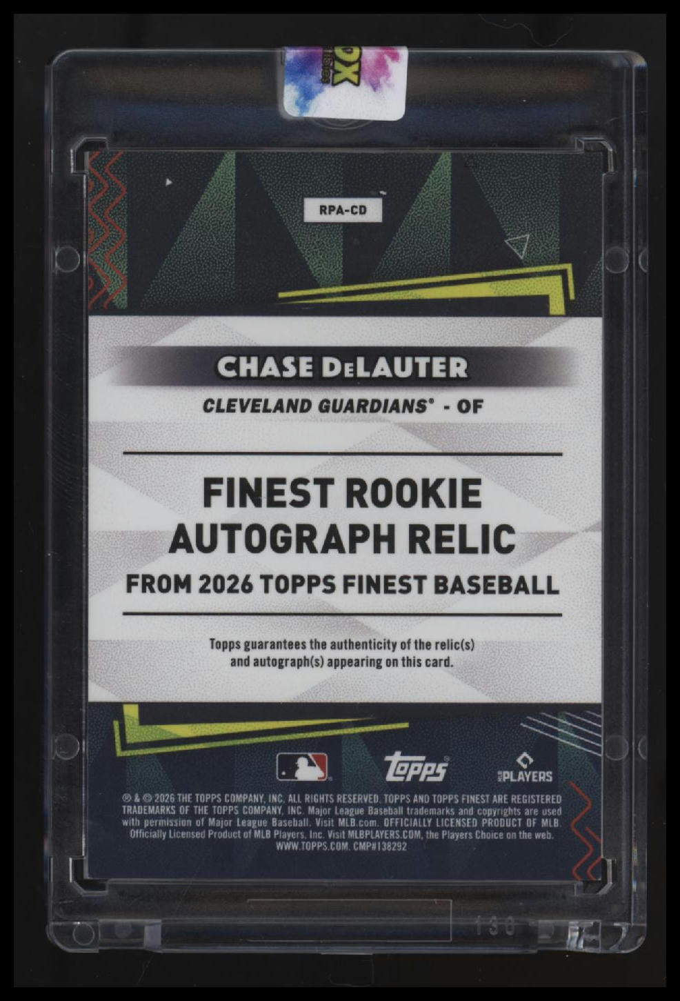 2026 Topps Finest Chase DeLauter Rookie Auto Relic Purple #/75