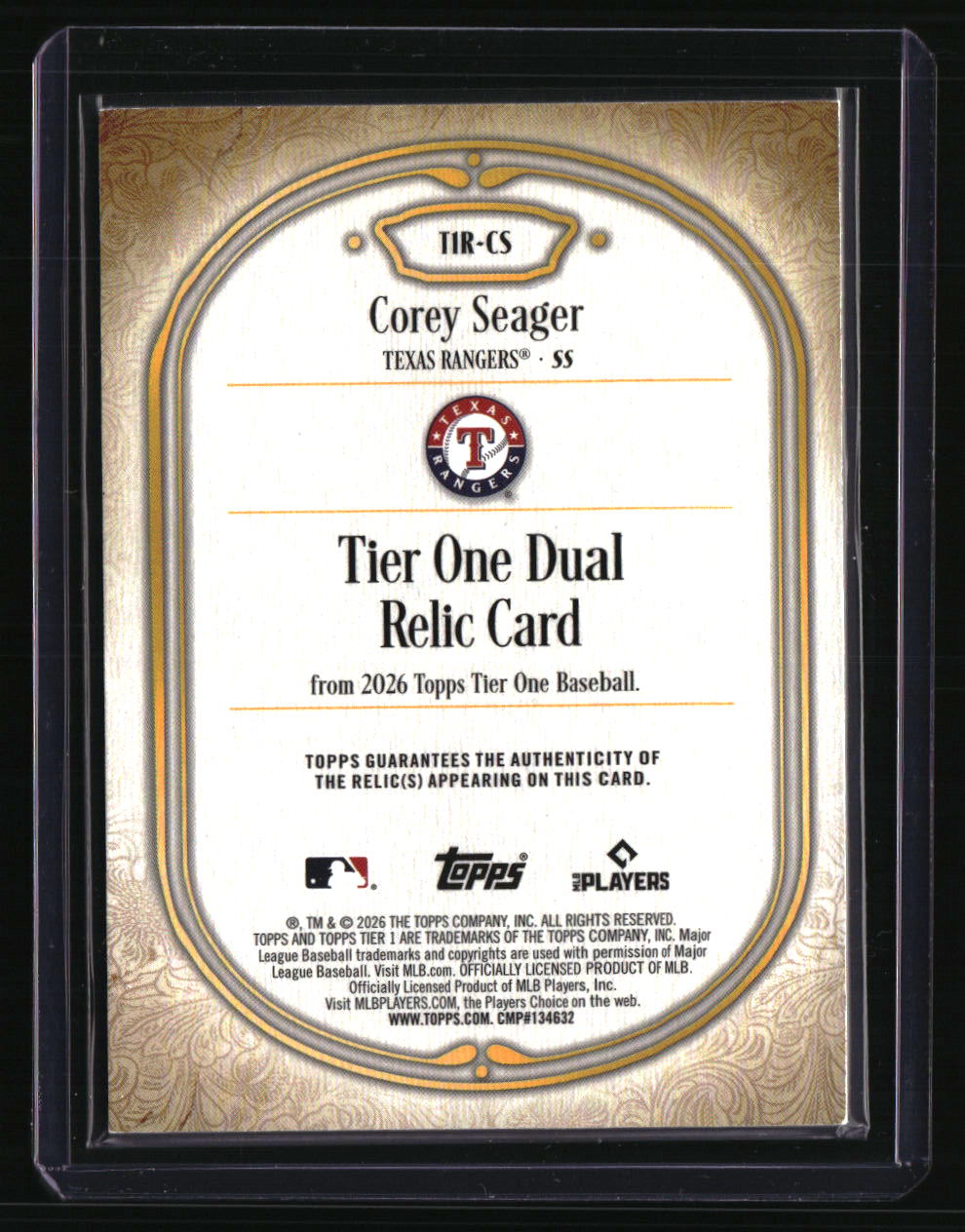 2026 Topps Tier One Corey Seager Tier One Relics Dual Patch Blue #/99