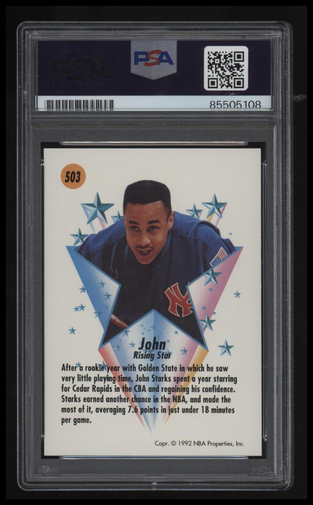 1991-92 SkyBox John Starks Autographed PSA Auto 10 85505108