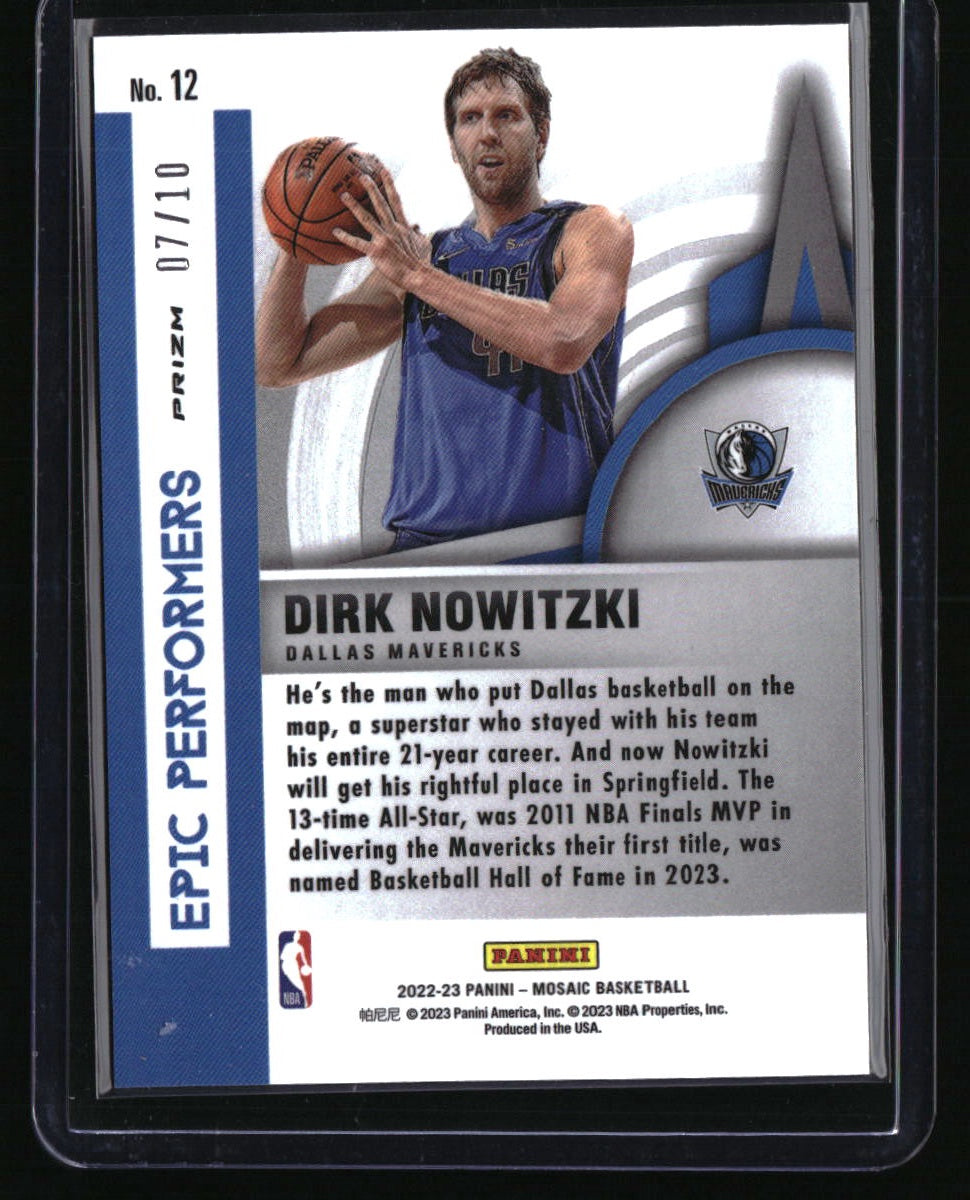 2022-23 Panini Mosaic Dirk Nowitzki Epic Performers Green Fluorescent #/10