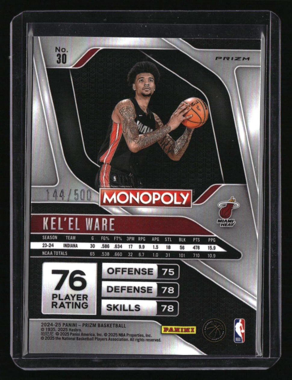 2024-25 Panini Prizm Monopoly Kel'el Ware Gold Millionaire Shimmer Prizms #/500