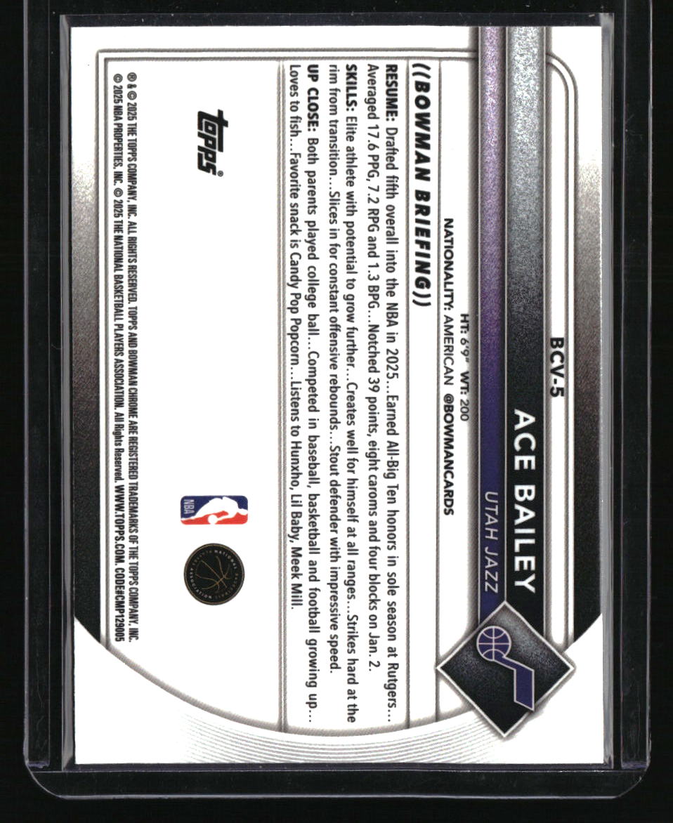 2025-26 Bowman Ace Bailey Chrome Purple Mojo Refractors #/250