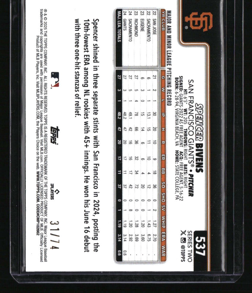 2025 Topps Spencer Bivens Black #/74