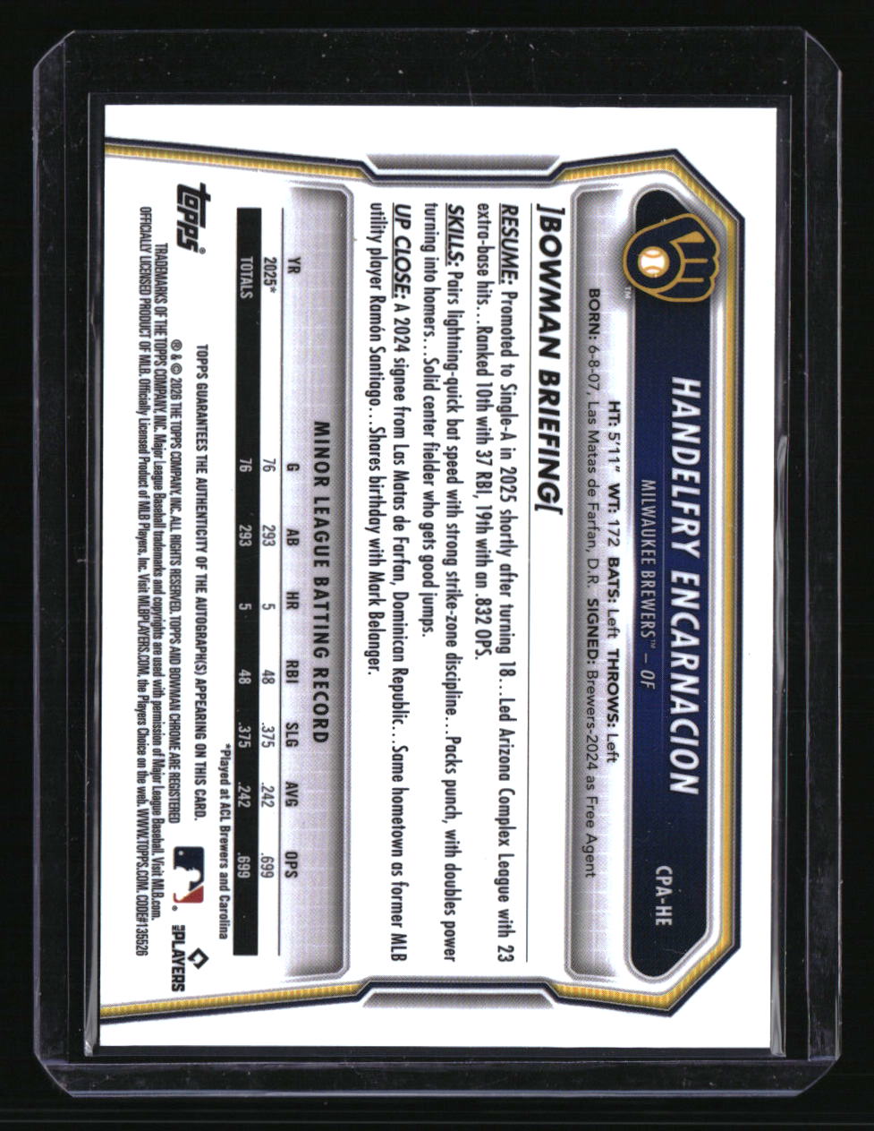 2026 Bowman Handelfry Encarnacion Chrome Prospect Autographs