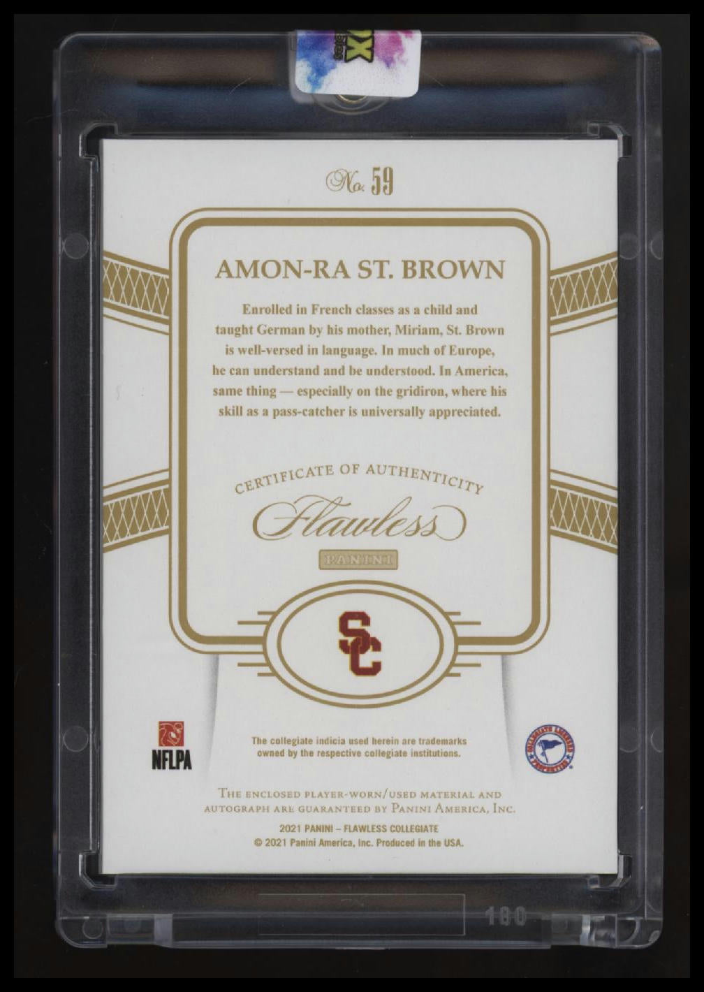 2021 Panini Flawless Collegiate Amon-Ra St. Brown Patch Auto Ruby #/20