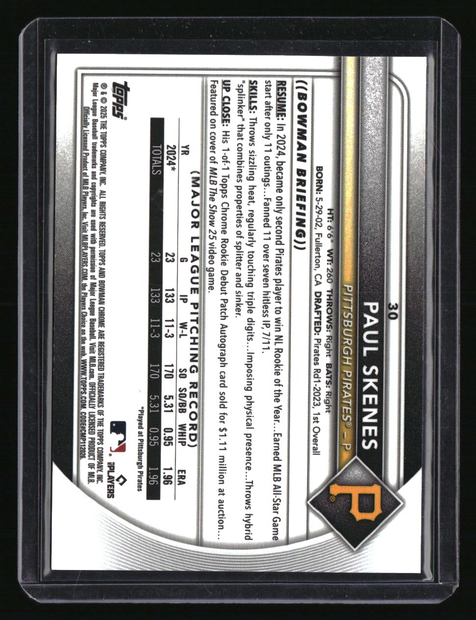 2025 Bowman Chrome Paul Skenes Gold Geometric #/50