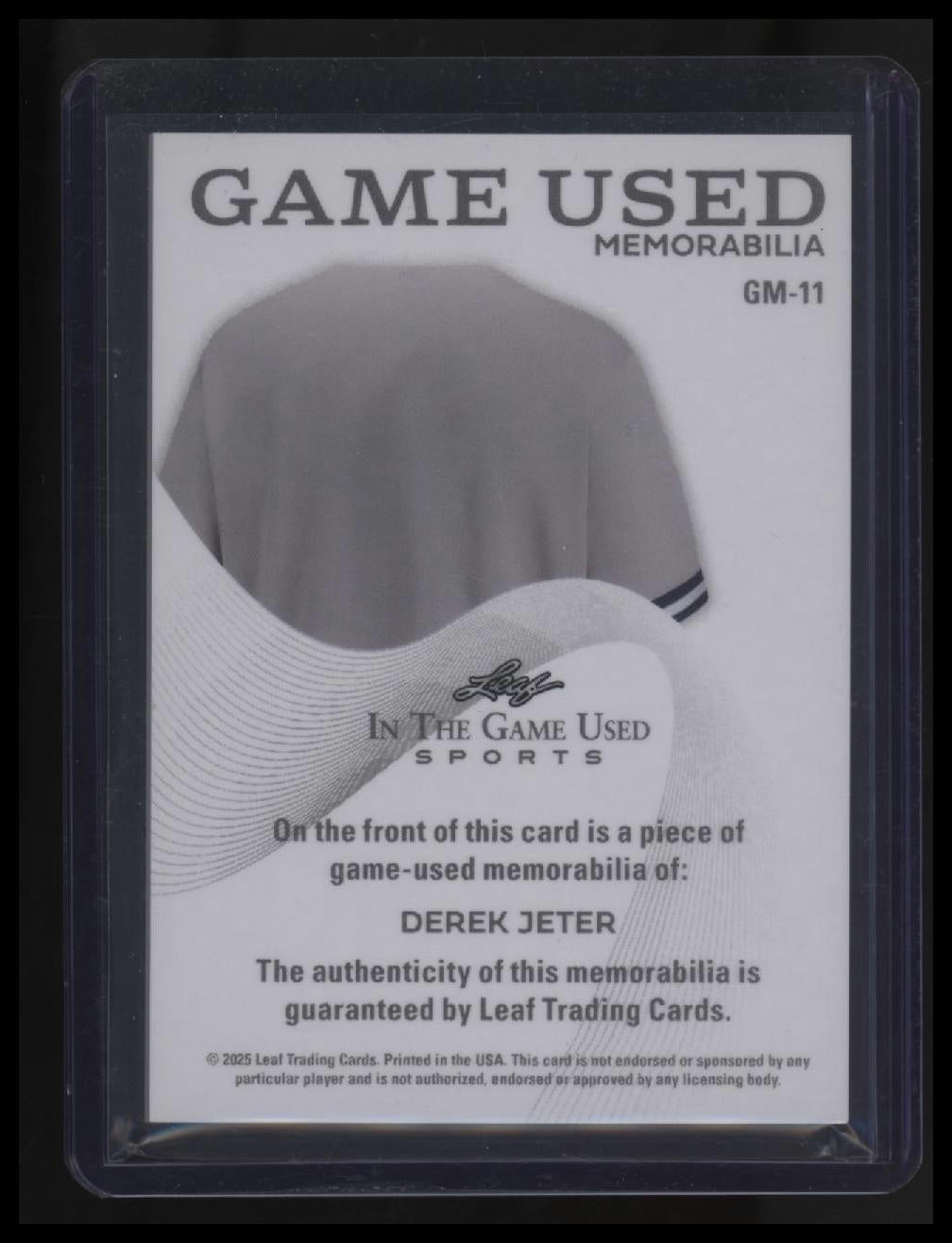 2025 Leaf In The Game Used - Game Used Memorabilia Blue Holo Derek Jeter #/65