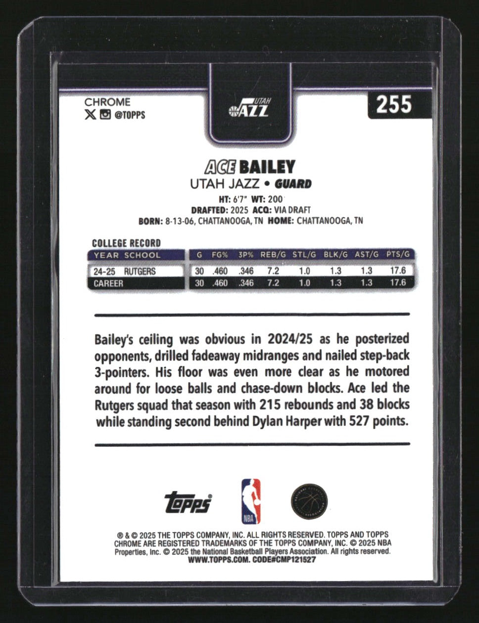2025-26 Topps Chrome Sapphire Edition Ace Bailey