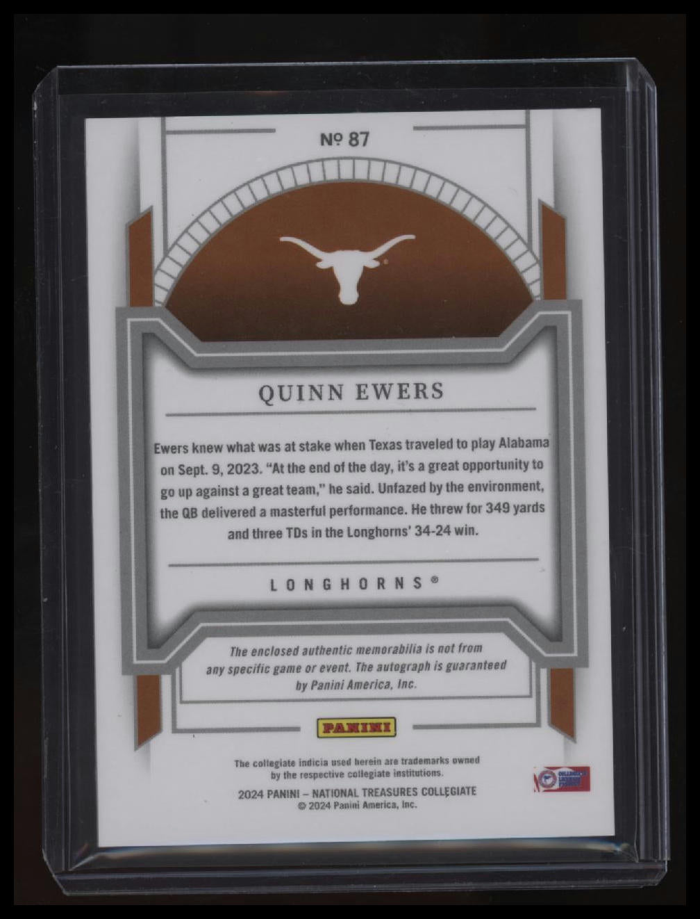 2024 Panini National Treasures Collegiate Quinn Ewers Blue #/49