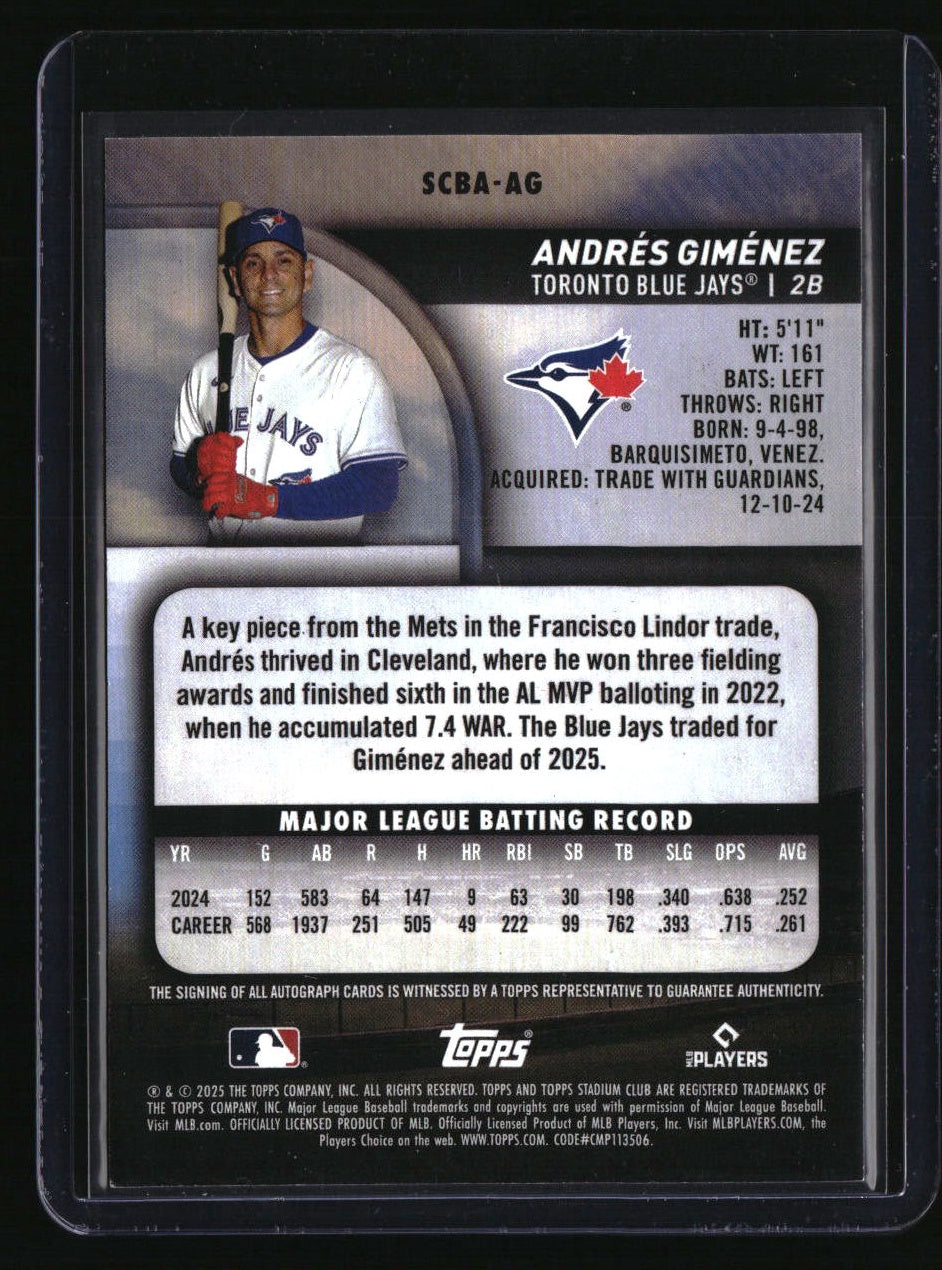 2025 Stadium Club Andrés Giménez Base Autographs Gold Foil #/50