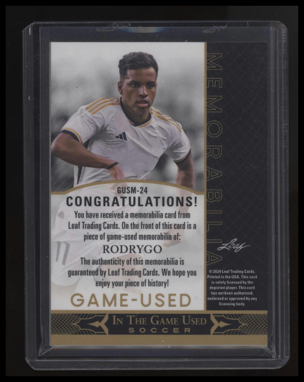 2024 Leaf In The Game Used - Game Used Soccer Memorabilia Red Holo Rodrygo #/4