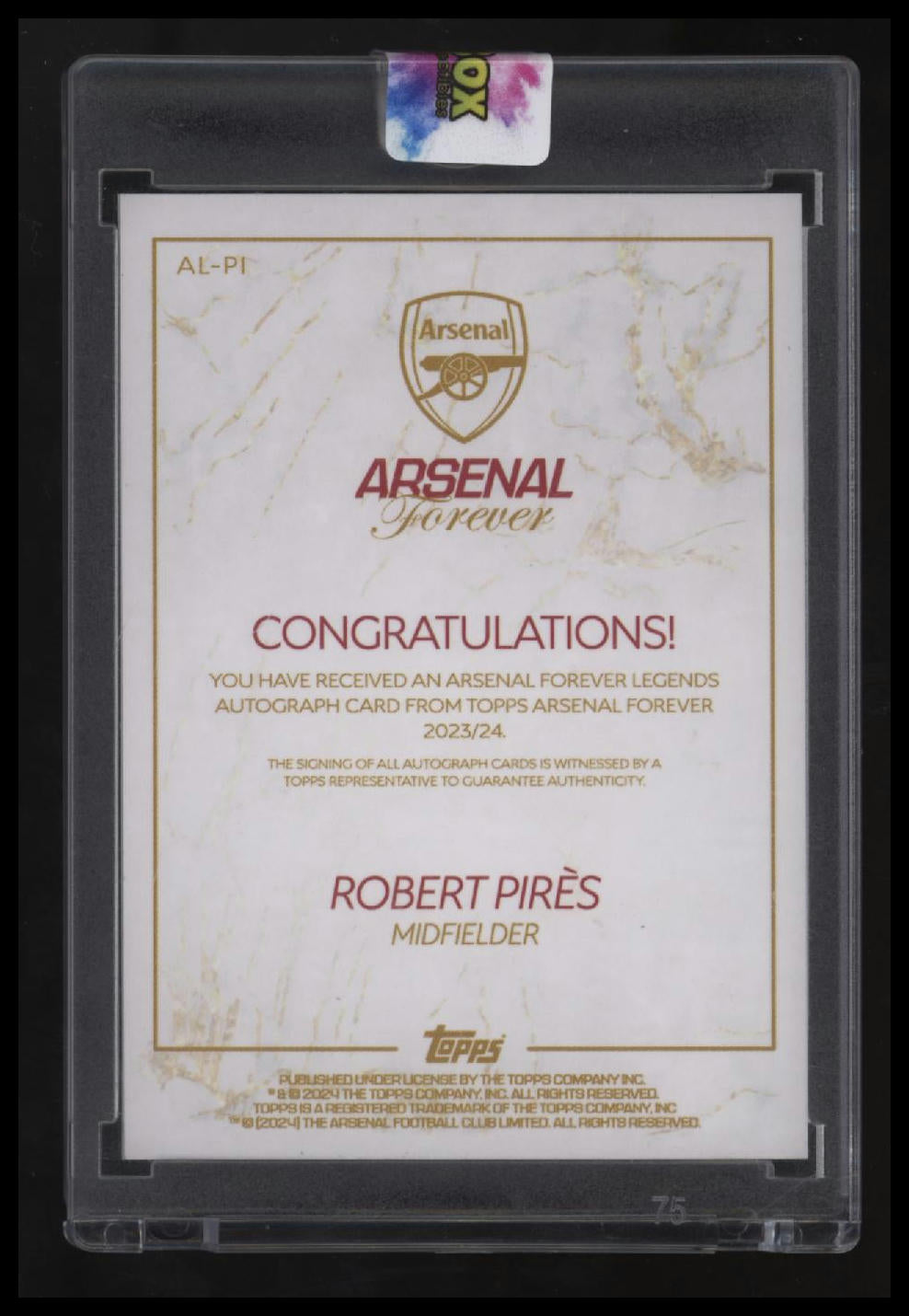 2023/24 Topps Arsenal Forever Robert Pires Auto #/15 Purple