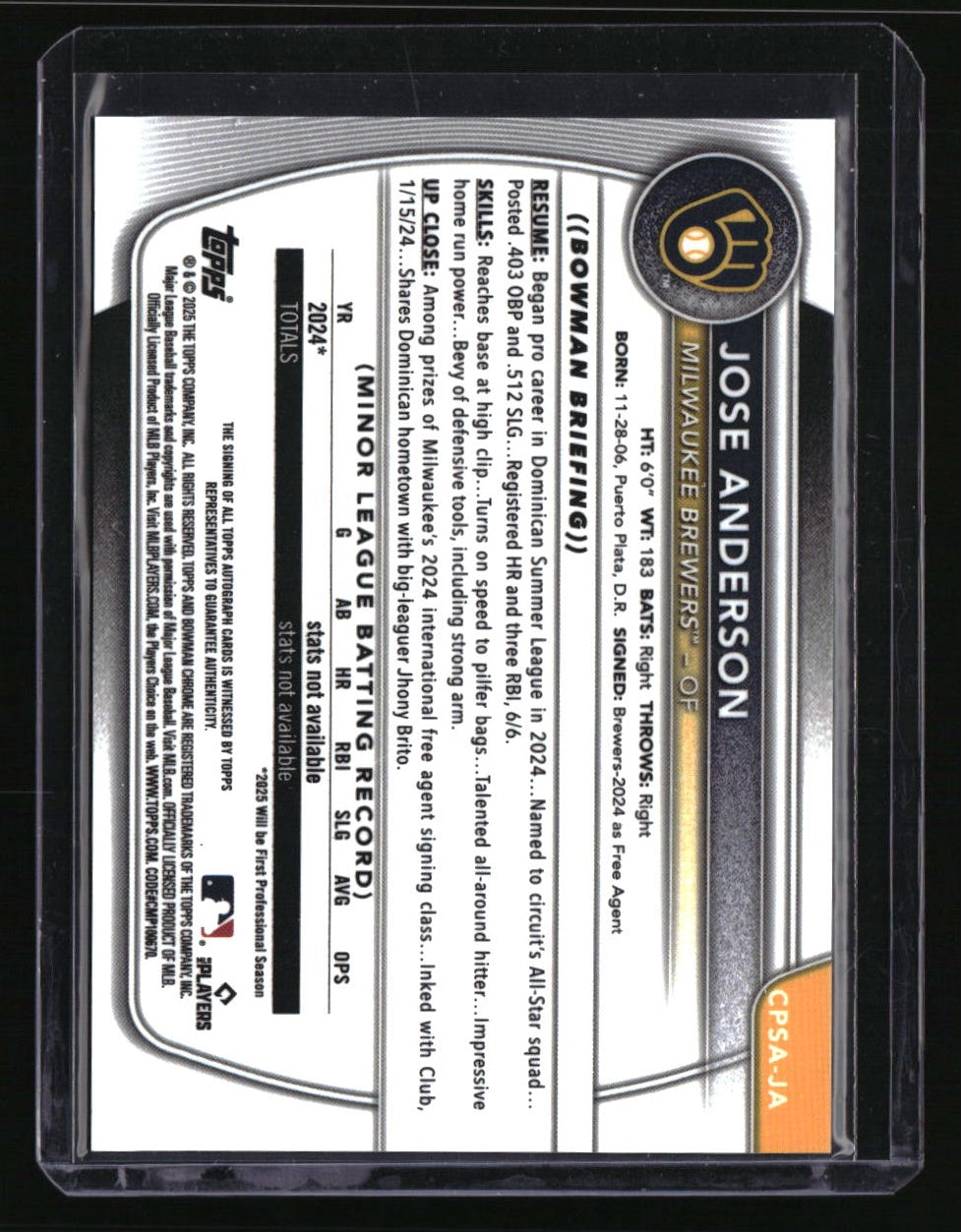 2025 Bowman Chrome Sapphire Edition Jose Anderson Prospect Auto #/199