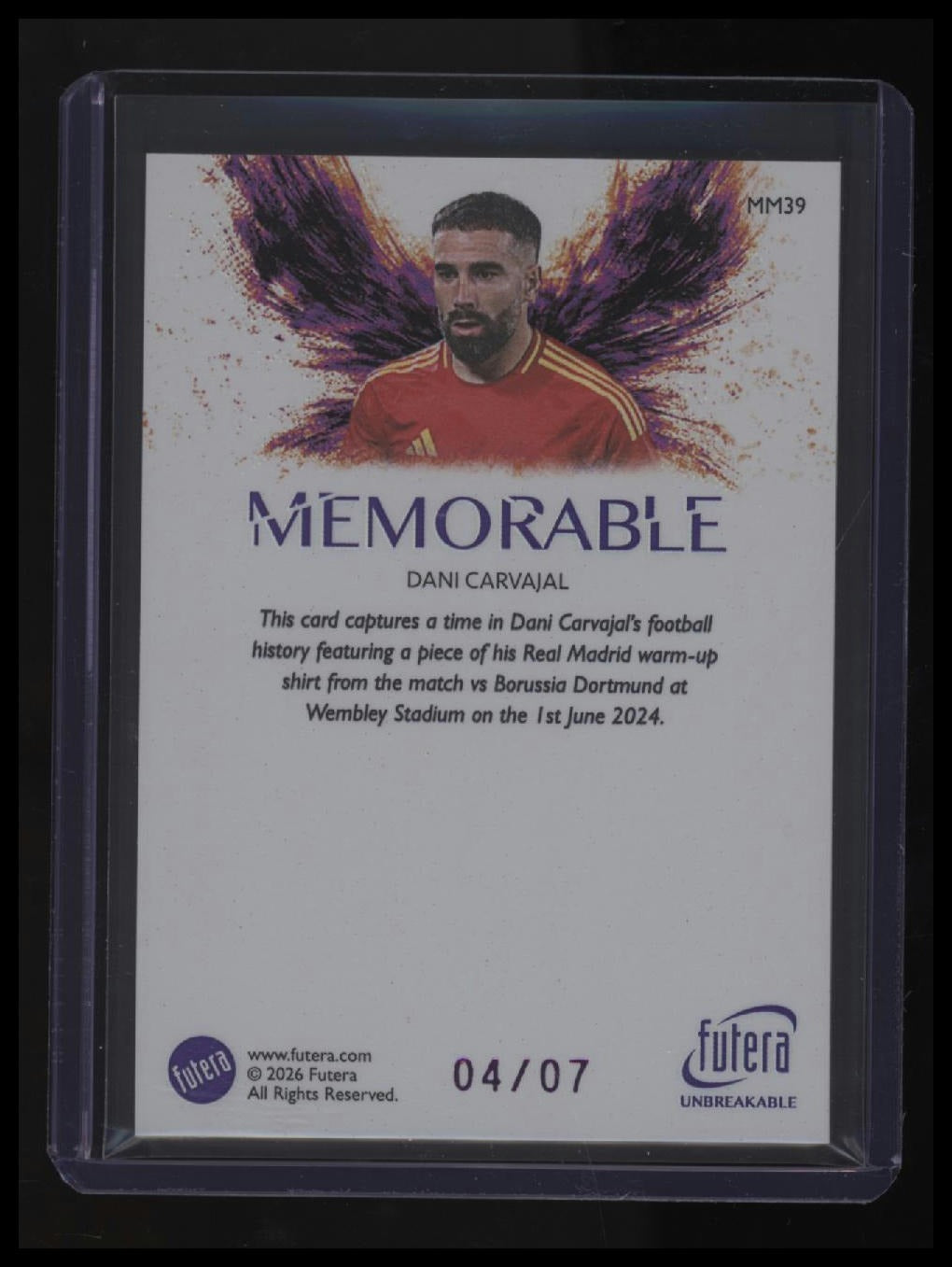 2026 Futera World Football Unbreakable Dani Carvajal Memorable Purple #/7