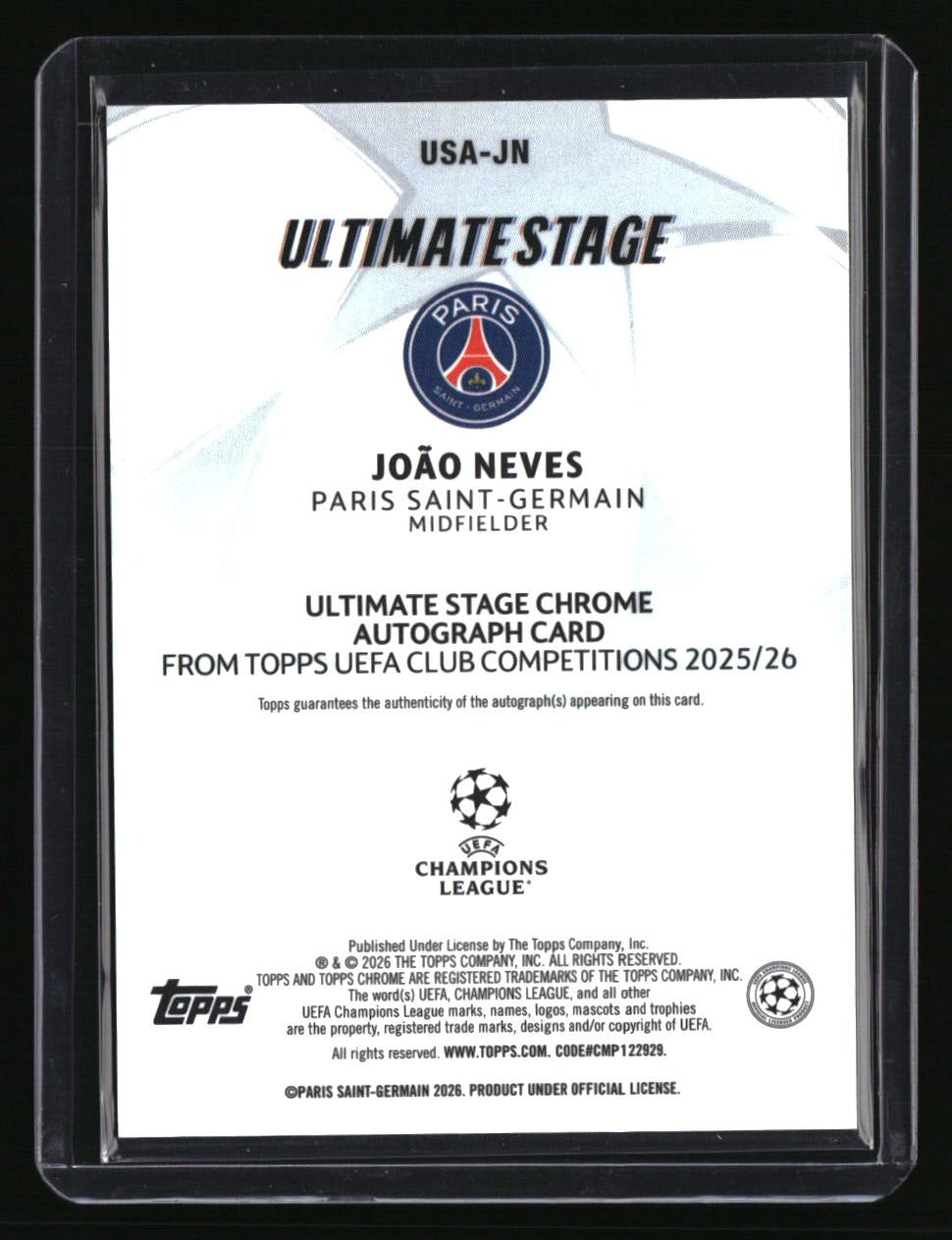 2025-26 Topps UEFA Club Competitions João Neves Ultimate Stage Chrome Auto