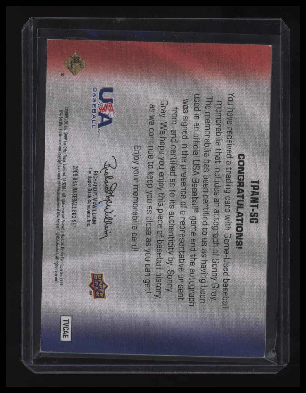 2009 Upper Deck USA Box Set Sonny Gray Triple Patch Autos: National Team #/35