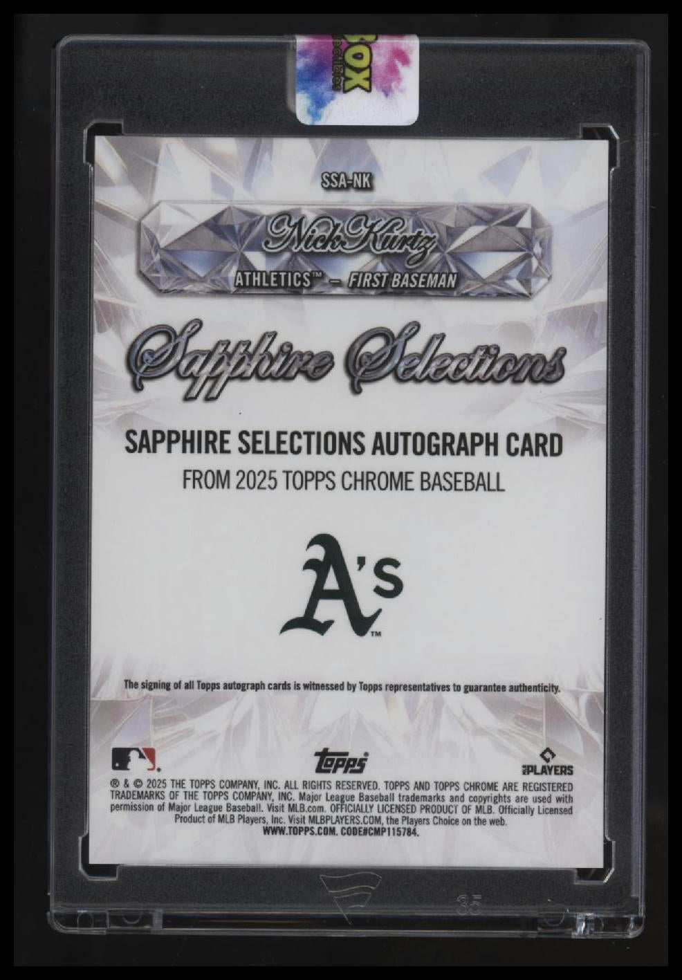 2025 Topps Chrome Update Sapphire Edition Nick Kurtz Sapphire Selections Auto