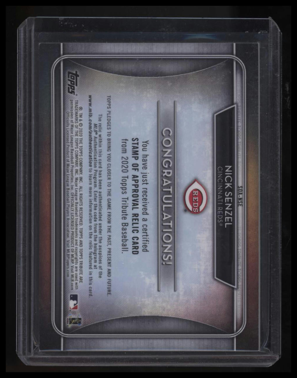 2020 Topps Tribute Nick Senzel Stamp of Approval Relics Green #/99