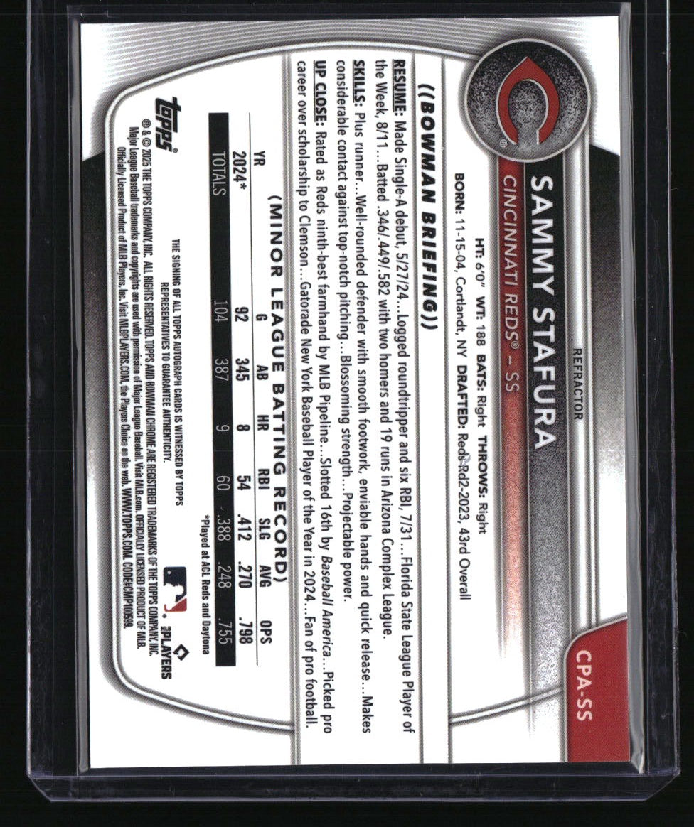 2025 Bowman Sammy Stafura Chrome Prospects Autographs Refractor #/499