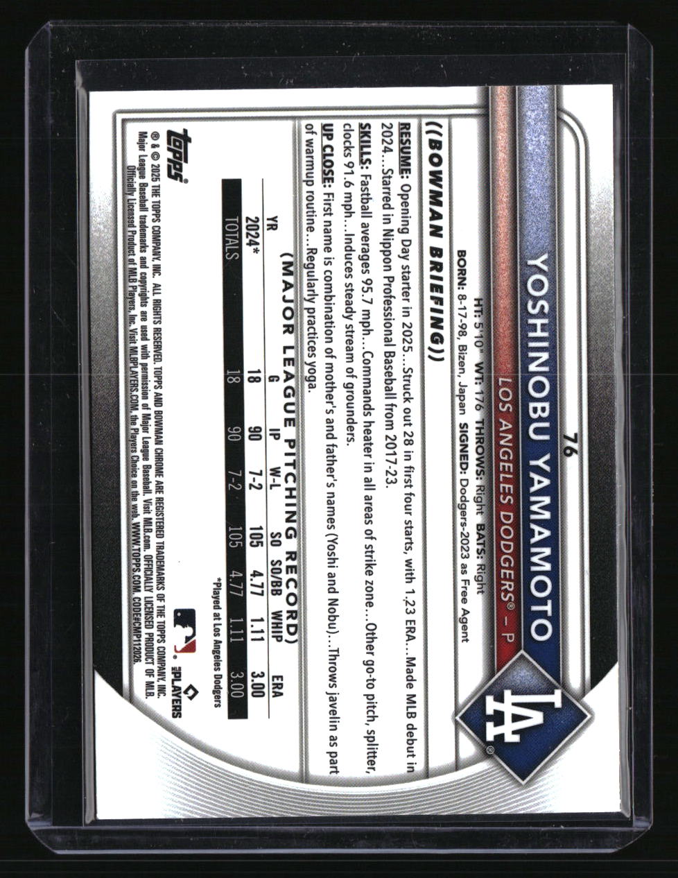 2025 Bowman Chrome Sapphire Edition Yoshinobu Yamamoto