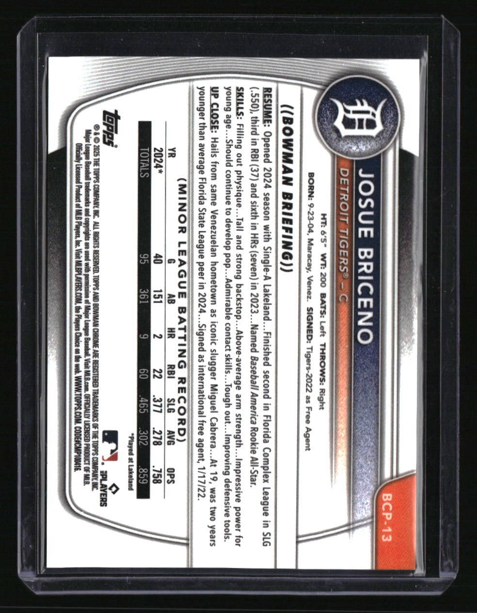 2025 Bowman Josue Briceno Chrome Prospects Black Geometric Refractor #/10